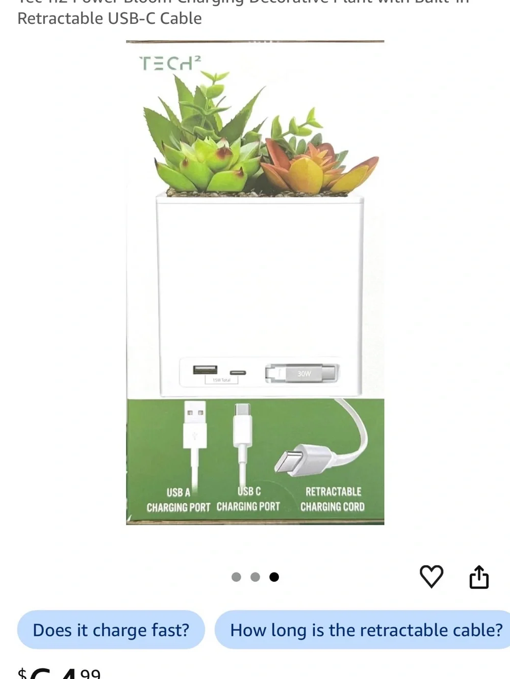 tech21 Planter with Colorful Faux Succulents and USB Ports